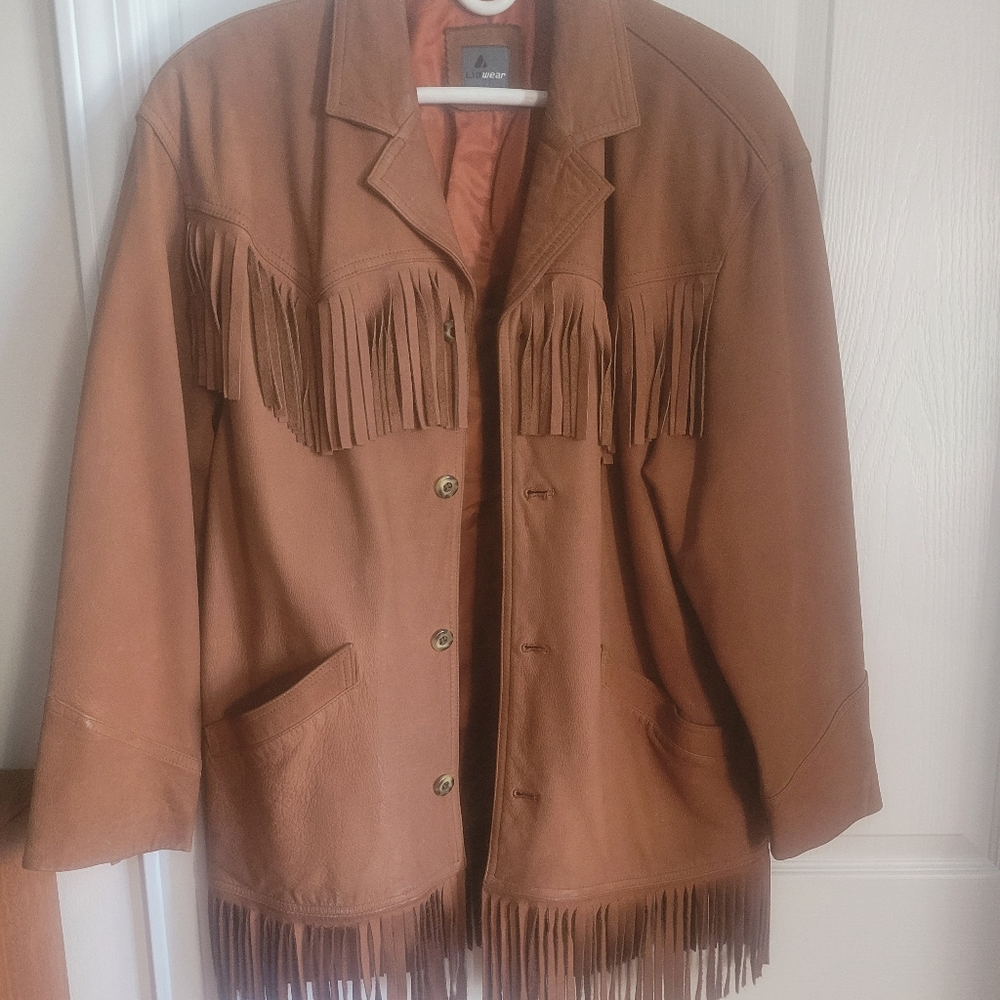 Vintage Brown Leather Fringe Jacket for Women